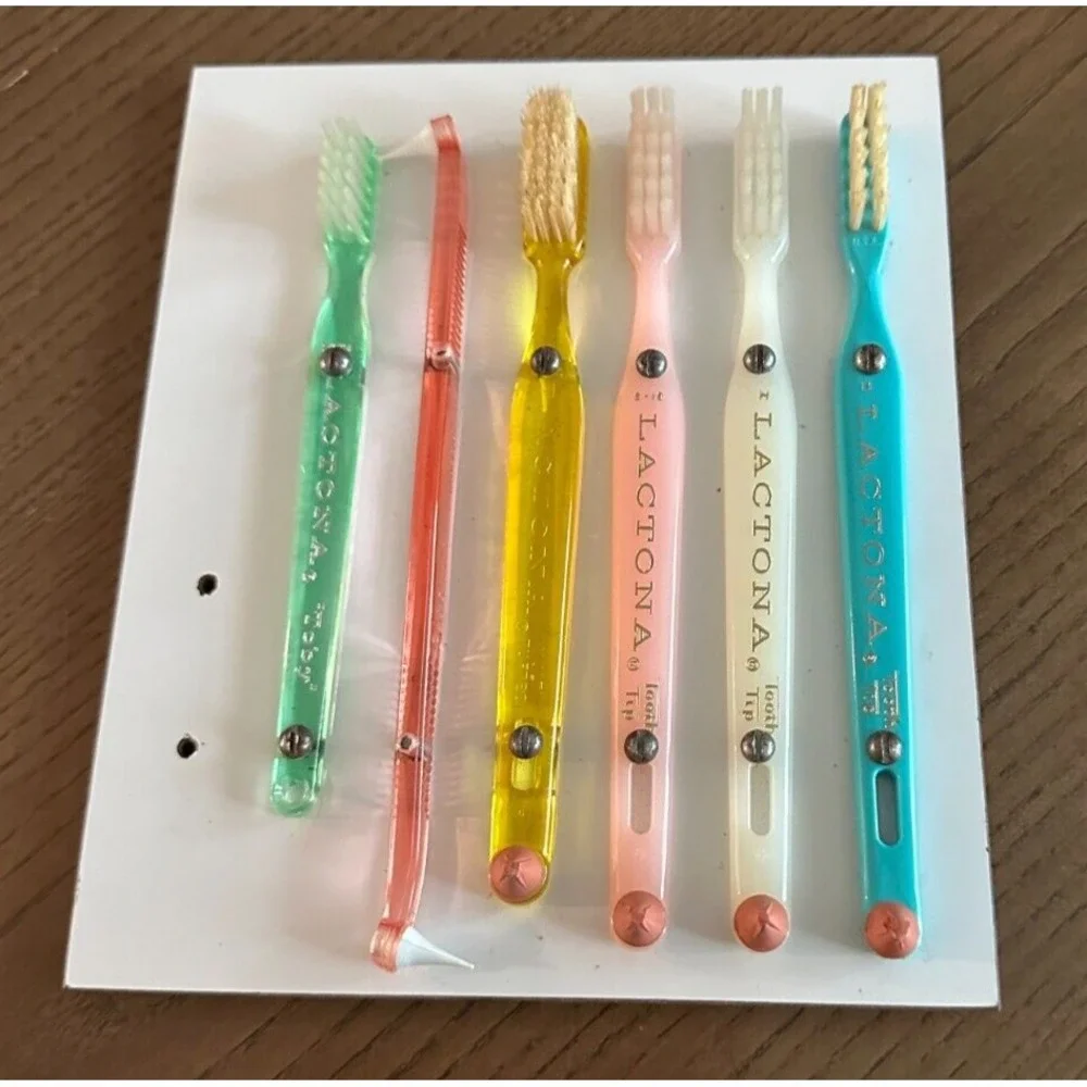 Vintage 1950's Lactona Tooth Tip‎ Toothbrushes Display Sampler Dental Collector